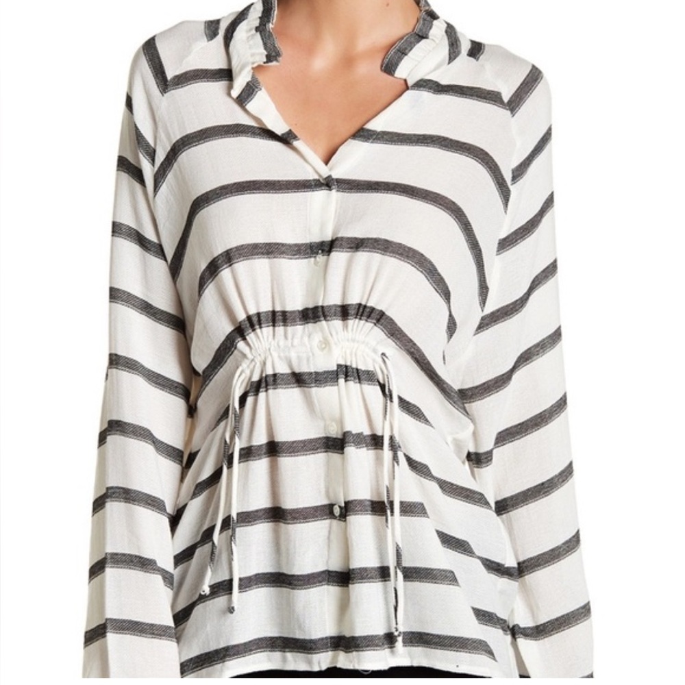 IRO Women's Striped Drawstring Blouse - Black and White